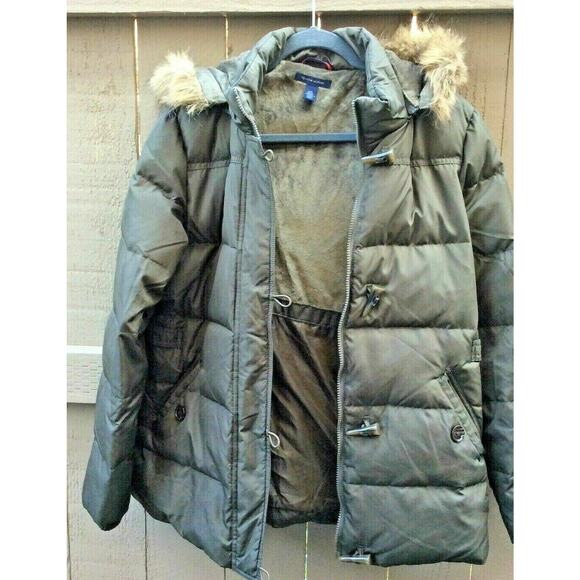 Tommy Hilfiger Winter Womens Hooded Jacket Steel Gray Color With Fur Edging On H - Picture 5 of 7